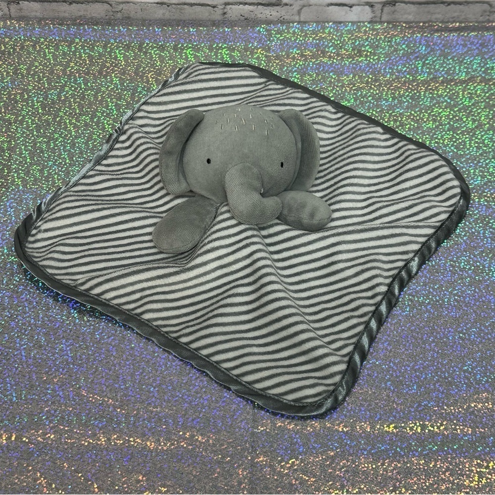 Wonder Nation Elephant Lovie Lovey Security Blanket Plush Gray Striped 10" X 10"